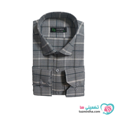 پیراهن مردانه طوسی چهارخانه با راه های پهن 